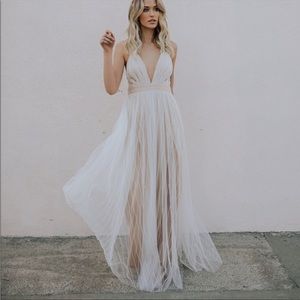 White & Nude Lace Maxi Dress - vici dolls